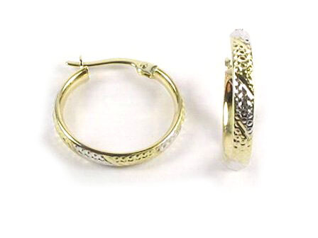10K Yellow &amp; White Gold Shimmer Cut Earrings