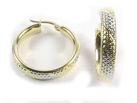 10K Yellow &amp; White Gold Shimmer Cut Hoop Earrings