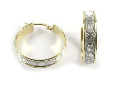 10K Yellow &amp; White Gold Shimmer Cut Hoop Earrings