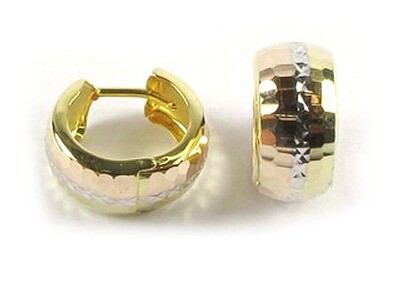 10K Yellow &amp; White Gold Shimmer Cut Huggy Earrings