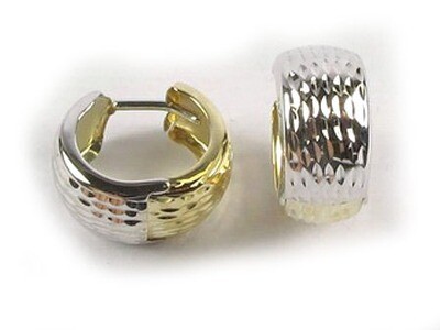 10K Yellow &amp; White Gold Shimmer Cut Huggy Earrings