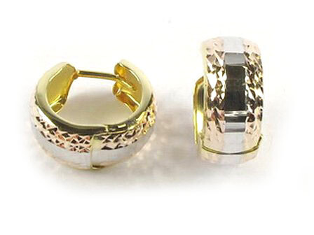 10K Yellow &amp; White Gold Shimmer Cut Huggy Earrings