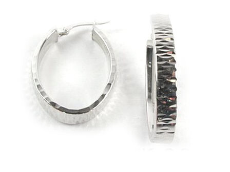 10K White Gold Shimmer Cut Hoop Earrings