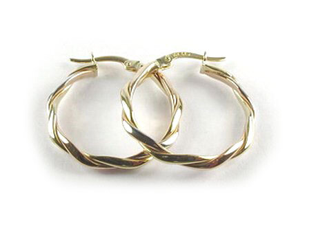 10K Yellow, White &amp; Rose Gold Twisted Hoop Earrings