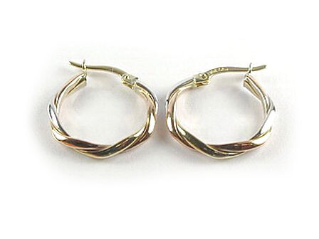 10K Yellow, White &amp; Rose Gold Twisted Hoop Earrings