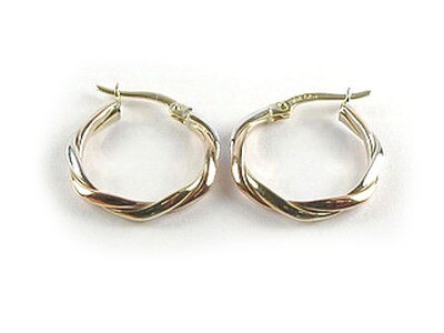 10K Yellow, White &amp; Rose Gold Twisted Hoop Earrings