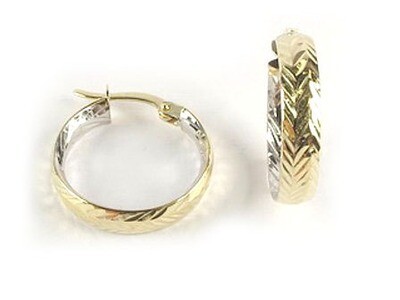 10K Yellow &amp; White Gold Shimmer Cut Hoop Earrings