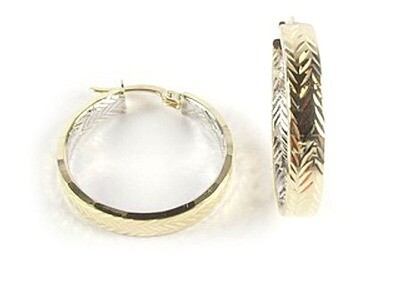 10K Yellow &amp; White Gold Shimmer Cut Hoop Earrings