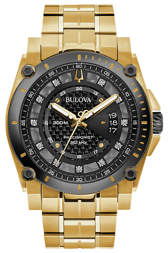 Men&#39;s Bulova Precisionist 47MM Quartz Diamond Accent Gold-Tone Watch with Black Dial 98D156