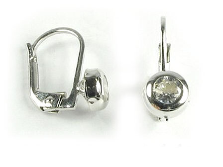10K White Gold C.Z Polished Lever Earrings 10K White Gold C.Z Polished Lever Earrings