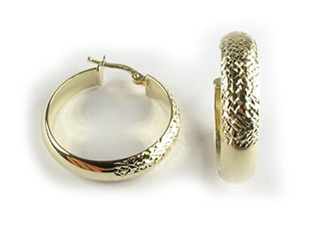 10K Yellow Gold Shimmer Cut Hoop Earrings