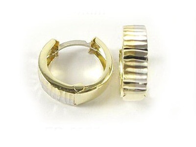 10K Yellow &amp; White Gold Shimmer Cut Huggy Earrings