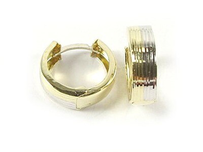 10K Yellow &amp; White Gold Shimmer Cut Huggy Earrings