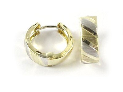 10K Yellow &amp; White Gold Shimmer Cut Huggy Earrings