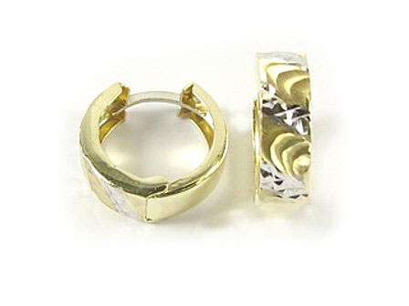 10K Yellow Gold &amp; White Gold Shimmer Cut Huggy Earrings