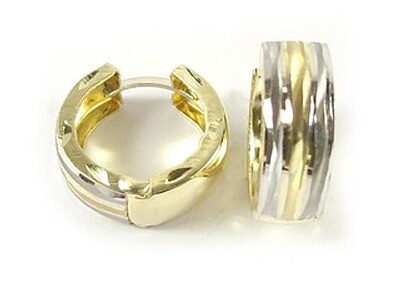 10K Yellow &amp; White Gold Shimmer Cut Huggy Earrings