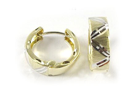 10K Yellow &amp; White Gold Shimmer Cut Huggy Earrings