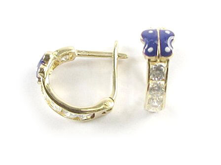 10K Yellow Gold C.Z Blue Enamel Lady Bug Children&#39;s Earrings