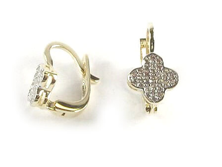 10K Yellow Gold C.Z Flower Lever Back Earrings 10K Yellow Gold C.Z Flower Lever Back Earrings