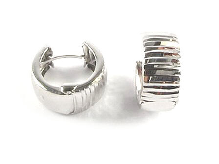 10K White Gold Shimmer Cut Huggy Earrings