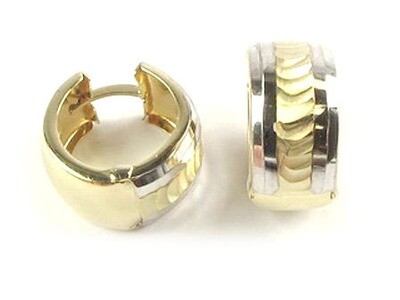 10K Yellow &amp; White Gold Shimmer Cut Huggy Earrings