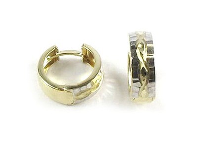 10K Yellow &amp; White Gold Shimmer Cut Huggy Earrings