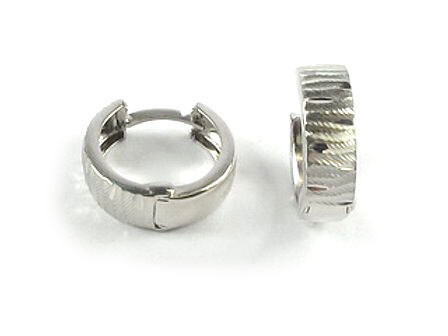 10K White Gold Shimmer Cut Huggy Earrings