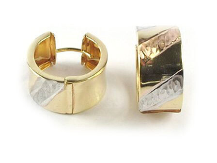10K Yellow &amp; White Gold Huggy Earrings