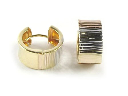 10K Yellow &amp; White Gold Huggy Earrings