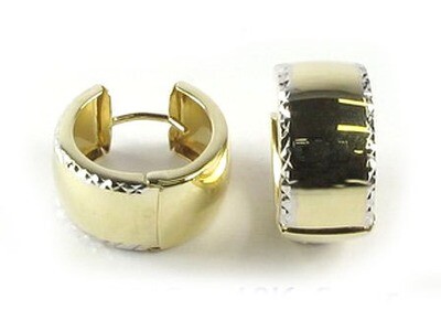 10K Yellow &amp; White Gold Shimmer Cut Huggy Earrings