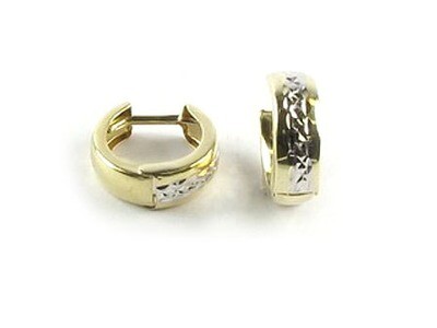10K Yellow &amp; White Gold Shimmer Cut Huggy Earrings