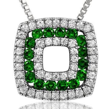 Cushion Emerald Pendant with Diamond Accent 14KT Gold