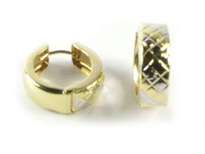 10K Yellow &amp; White Gold Shimmer Cut Huggy Earrings