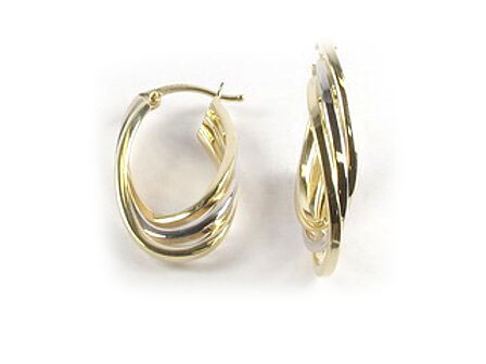 10K Yellow &amp; White Gold Polished Hoop Earrings
