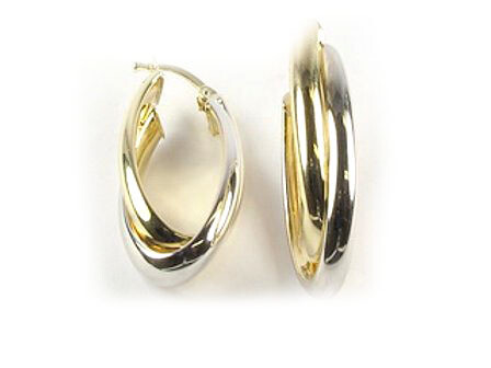 10K Yellow &amp; White Gold Polished Hoop Earrings