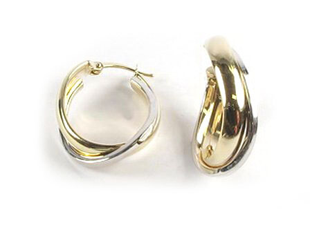 10K Yellow &amp; White Gold Polished Hoop Earrings