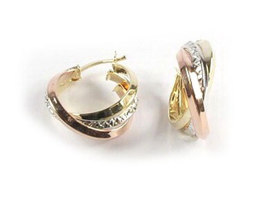 10K Yellow, White &amp; Rose Gold Shimmer Cut Earrings