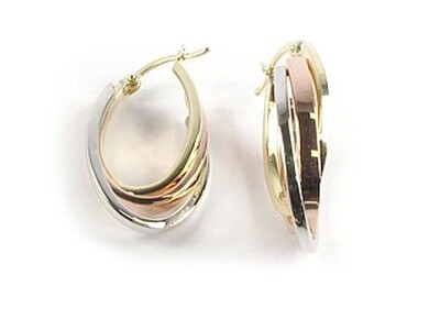 10K Yellow, White &amp; Rose Gold Polished Hoop Earrings