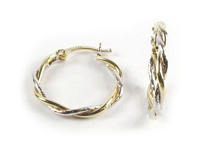 10K Yellow &amp; White Gold Shimmer Cut Hoop Earrings