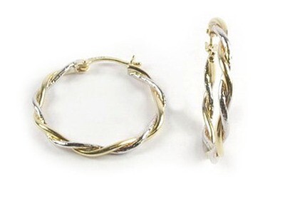 10K Yellow &amp; White Gold Shimmer Cut Hoop Earrings