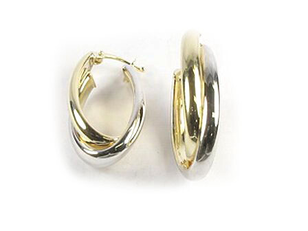 10K Yellow &amp; White Gold Polished Hoop Earrings