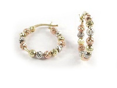 10K Yellow, White &amp; Rose Gold Shimmer Cut Earrings