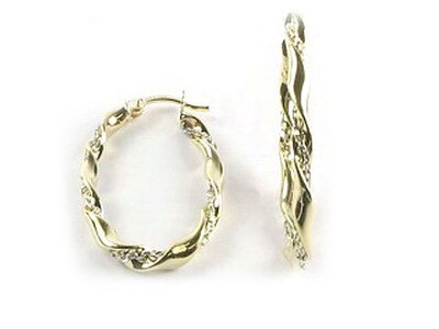 10K Yellow Gold Shimmer Cut Twisted Hoop Earrings