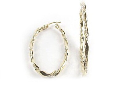 10K Yellow Gold Shimmer Cut Twisted Hoop Earrings