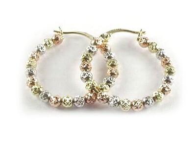 10K Yellow, White &amp; Rose Gold Shimmer Cut Ball Earrings