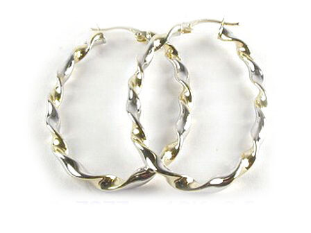 10K Yellow &amp; White Gold Twisted Hoop Earrings