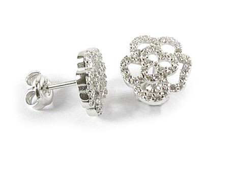 10K White Gold C.Z Flower Stud Earrings 10K White Gold C.Z Flower Stud Earrings