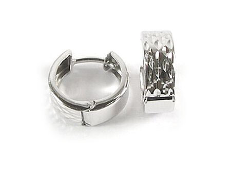 10K White Gold Shimmer Cut Huggy Earrings