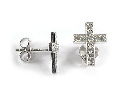 10K White Gold C.Z Cross Stud Earrings 10K White Gold C.Z Cross Stud Earrings