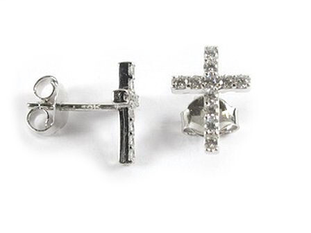 10K White Gold C.Z Cross Stud Earrings 10K White Gold C.Z Cross Stud Earrings